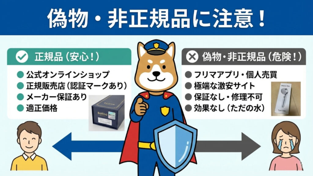 ボリーナのシャワーヘッド 偽物や非正規品の見分け方のコツ